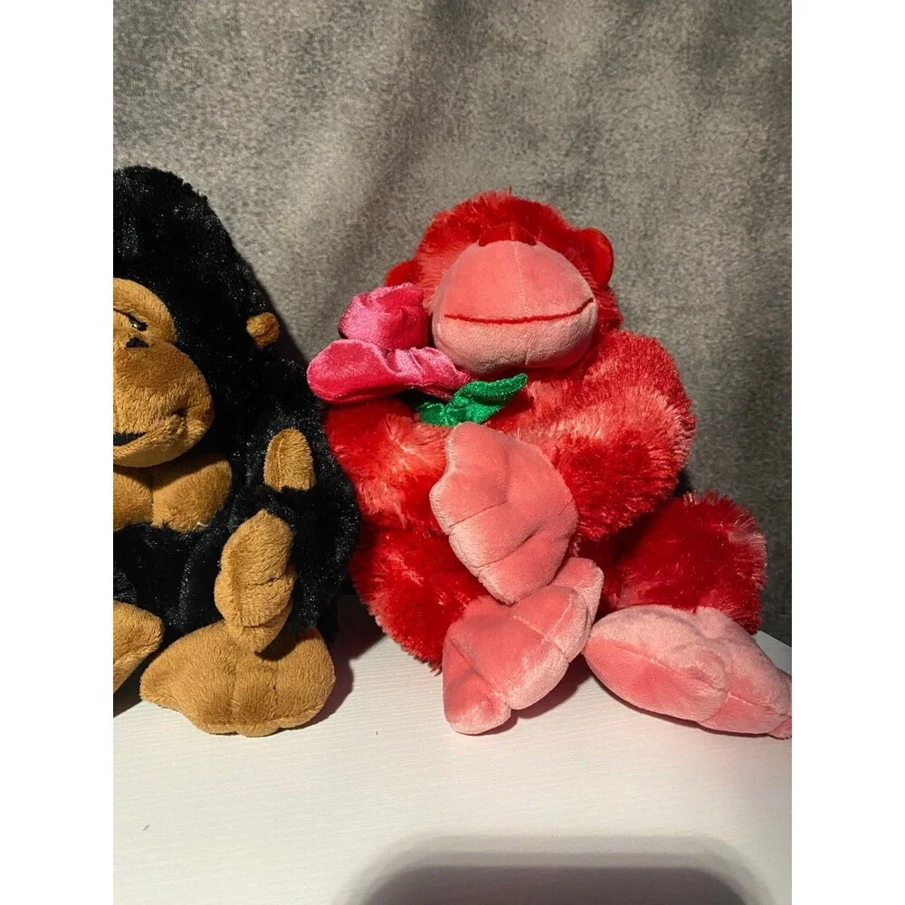 Lot of 2 Valentine’s Day Monkey Stuffed Animal Plush w/ Rose Small 6-14 in
